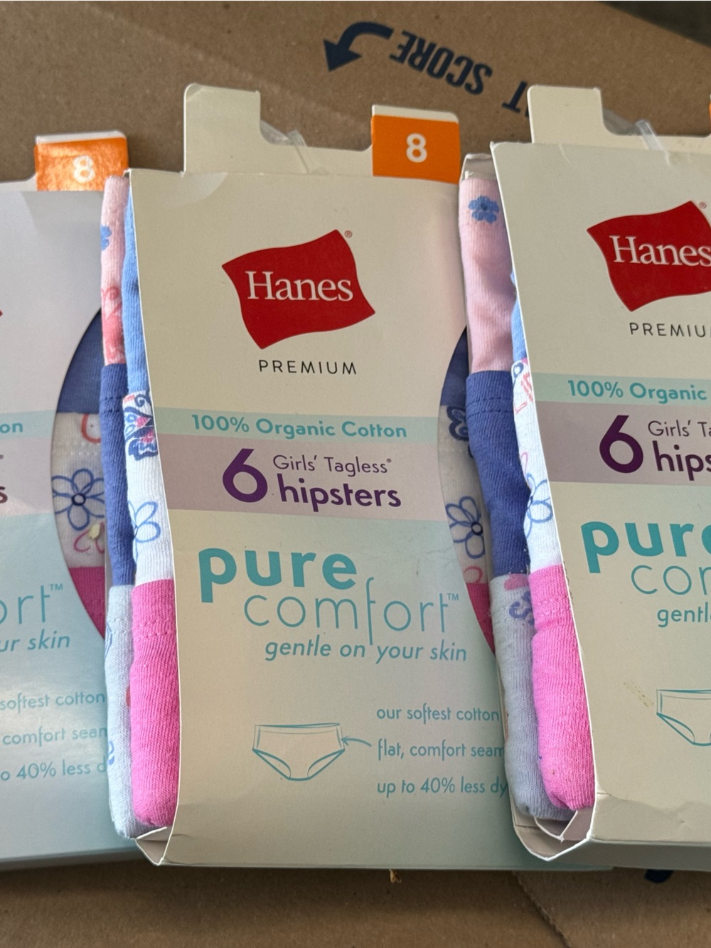 Hanes Girls Pure Comfort tagless hipster panties - sz 8